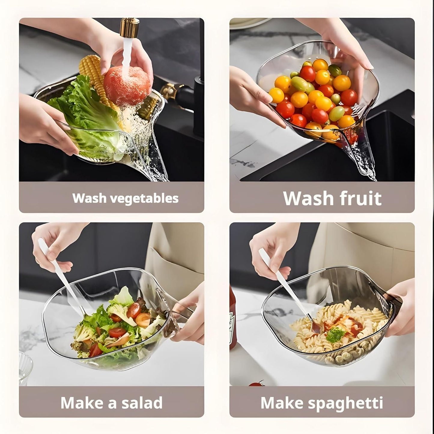 Multi-Functional Drain & Serve Bowl – Sleek, Smart & Mess-Free!